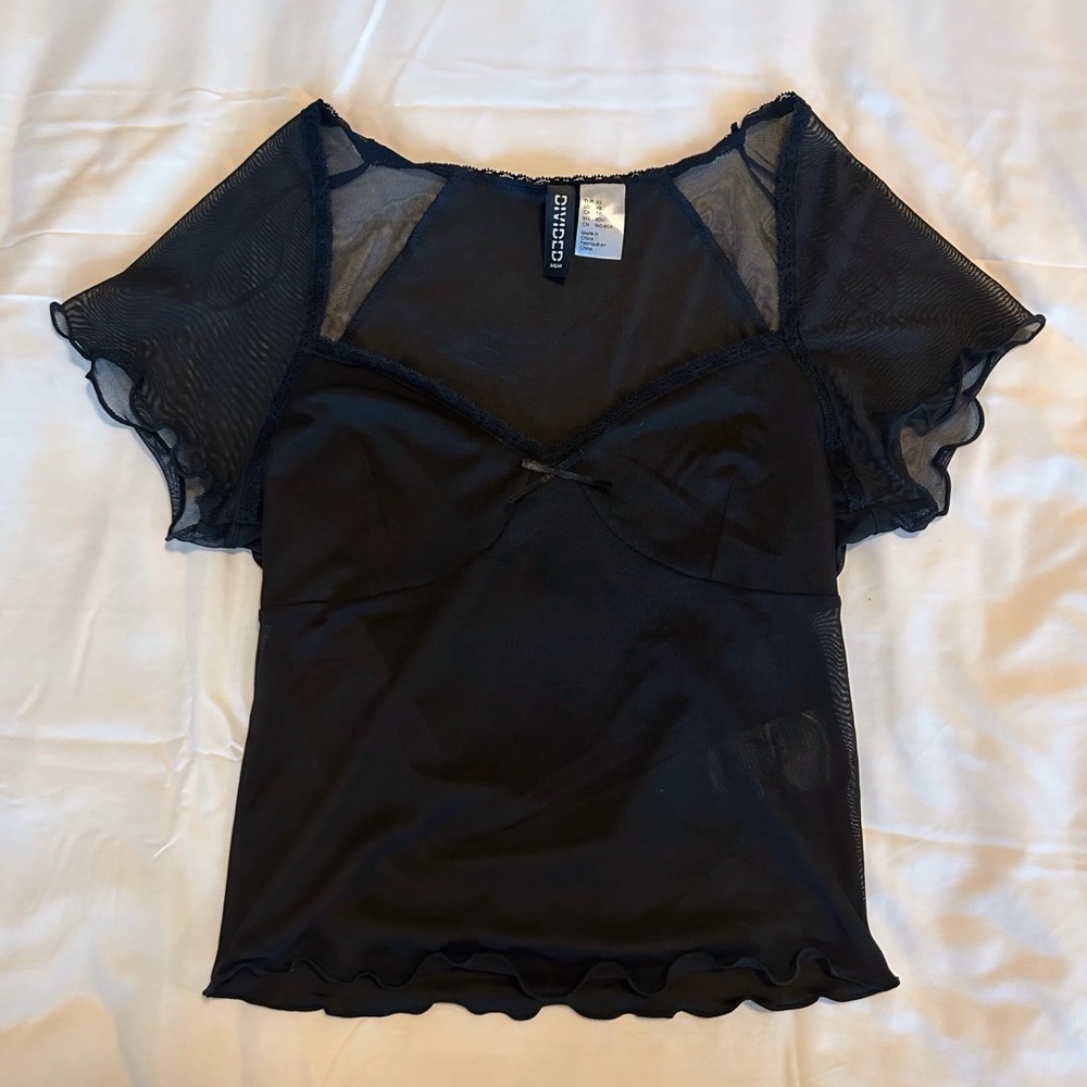 Divided Black Sheer Top